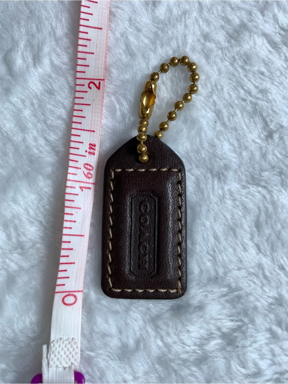 Coach Brown Leather Key Tag with Gold Chain